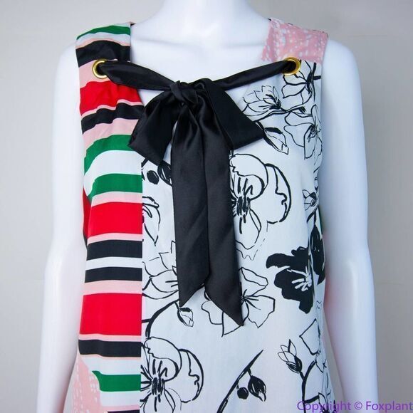 NEW SLNY floral print tie neck color block sleeveless‎ dress, 18W - Picture 5 of 16